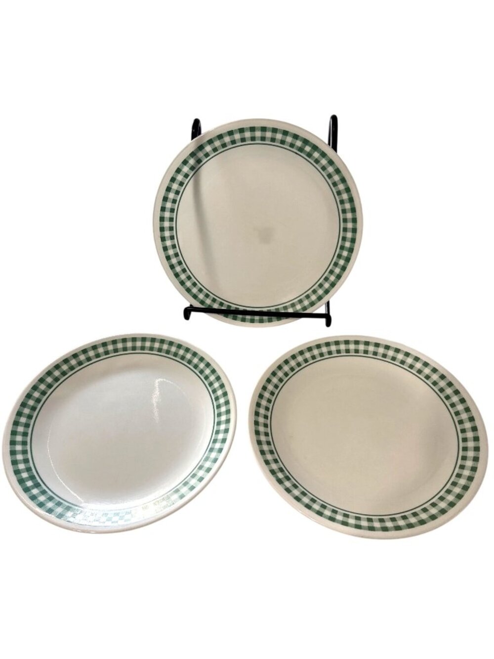 3 Corelle Gingham Hunter Green 8 5/8 Inch Salad Plates Durable Discontinued